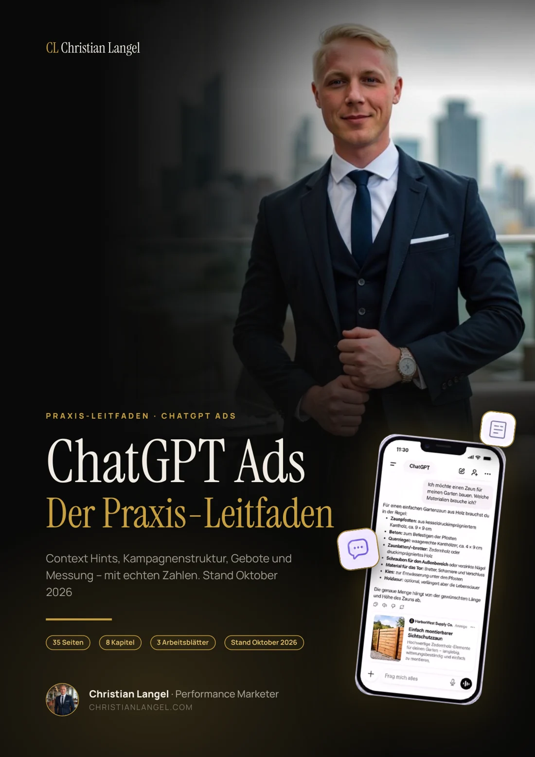 Cover des 35-seitigen ChatGPT Ads Praxis-Leitfadens